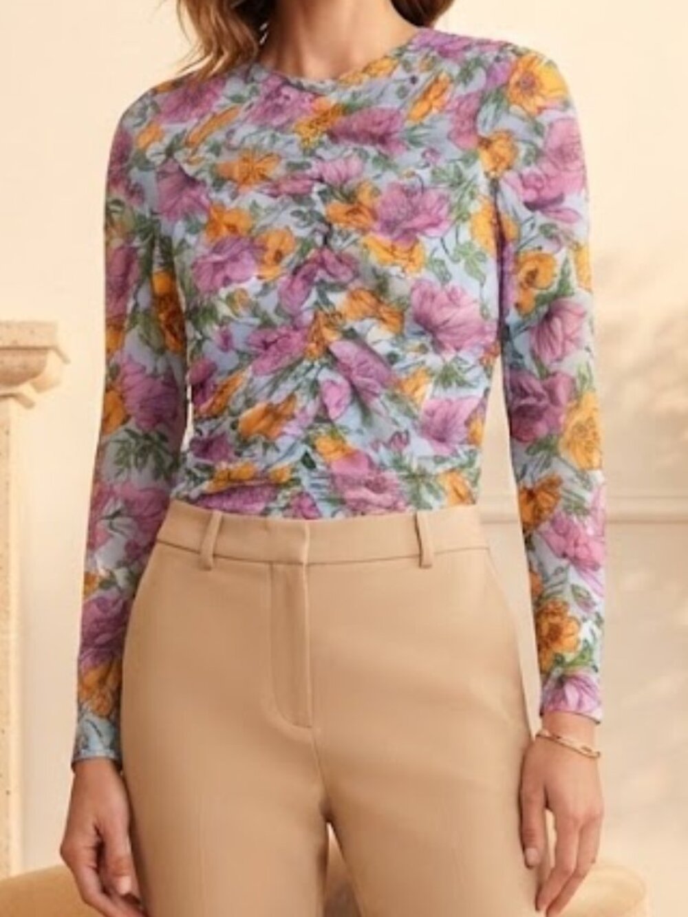 NWT Veronica Beard Ruched Long-Sleeve Top Size 6